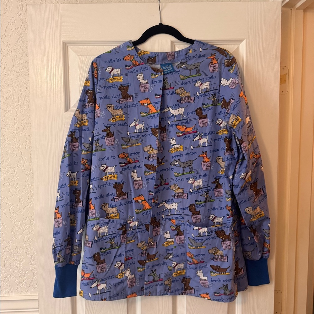 Blue Animal Print Scrub Top